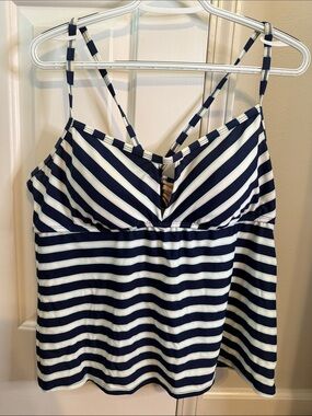 Kona Sol Navy and White Striped Tankini Top